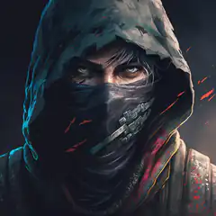 hooded warrior with glowing eyes