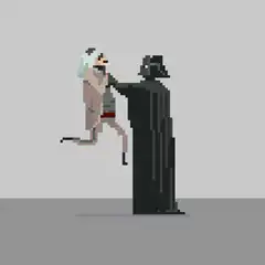 Darth Vader choking a pixel character