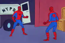 Spider-Man pointing at Spider-Man