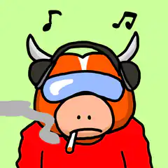 Cow with headphones smoking