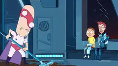 Mr. Poopybutthole mops while Morty and Jerry watch