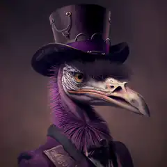 Vulture in purple top hat