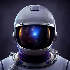 Astronaut helmet reflecting a starry nebula