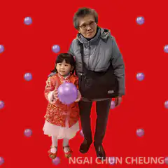 Woman and child with purple balloons