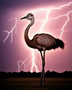 ostrich standing in lightning storm