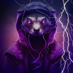 Purple Hooded Ferret with Glowing Eyes and Lightning