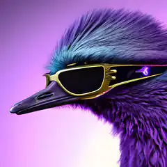 Purple bird with gold sunglasses