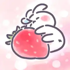 cute bunny hugging strawberry