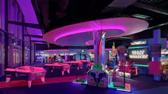 neon arcade with air hockey and space invaders