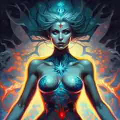 Glowing fantasy woman with tattoos