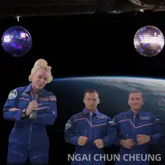 Astronauts dancing with disco balls in space