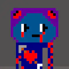 pixel art blue character with red tears