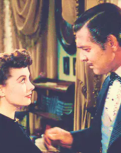 Rhett Butler and Scarlett O'Hara about to kiss