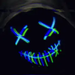 glitchy neon smiley face