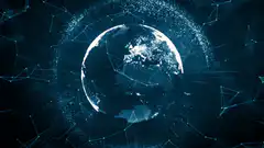 Rotating digital globe with network lines