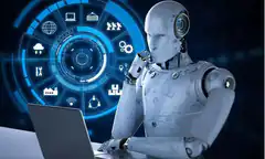 robot thinking with hologram