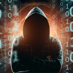 hooded hacker silhouette with binary code