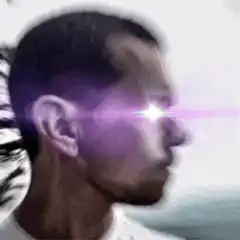 Man with glowing purple laser eye