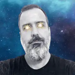 Man with glowing star eyes