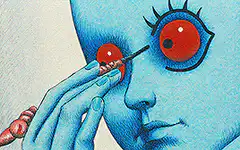 Blue face painting red eye