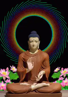 Meditating Buddha with rainbow aura