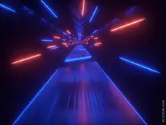 Neon tunnel with red and blue lights