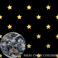 Earth zooming in and out among stars