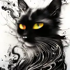 Black Cat with Yellow Eyes Ink Splash