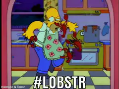 Homer Simpson covered in lobsters