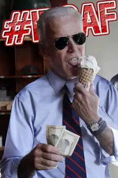 Joe Biden eating ice cream with #IDGAF