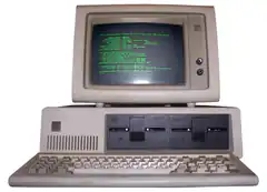 IBM PC with green text screen
