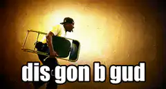 man carrying chair dis gon b gud