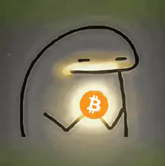 Stick figure holding glowing bitcoin