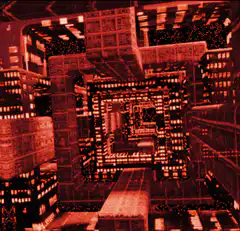 Red pixel art city tunnel