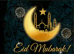 Eid Mubarak fireworks crescent moon