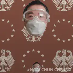 Man in mask and goggles floating on eagle background