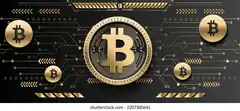 Golden Bitcoin on circuit board