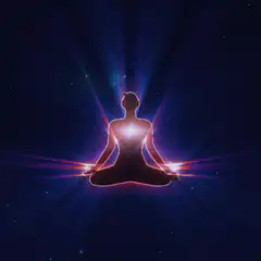 glowing silhouette meditating in space