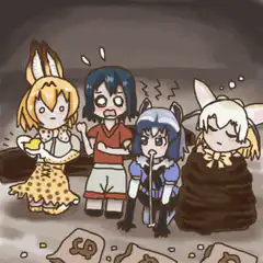 four anime girls reacting to something