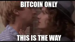 Dude and Lady kissing with Bitcoin Only text