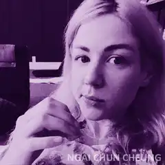 Woman eating with purple filter