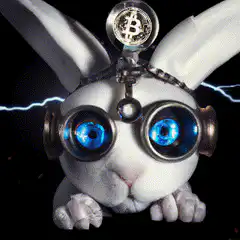 Bitcoin rabbit with glowing blue eyes