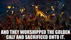 Crowd worshipping the golden calf