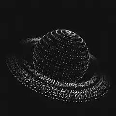 Spinning planet with rings made of dots