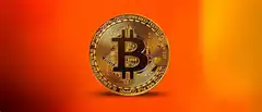 Golden Bitcoin on Orange Background
