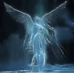 Glowing ethereal angel with wings