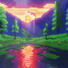 Pixel art Bitcoin sunset