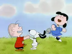 Charlie Brown, Snoopy, and Lucy laughing