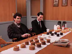 Dale Cooper and Leland Palmer with donuts