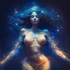 Glowing cosmic woman with starry hair